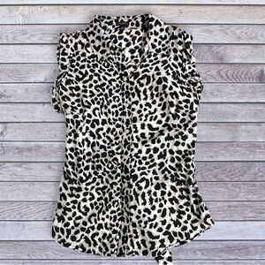 Ann Taylor Sleeveless Leopard Print Blouse - Black & white